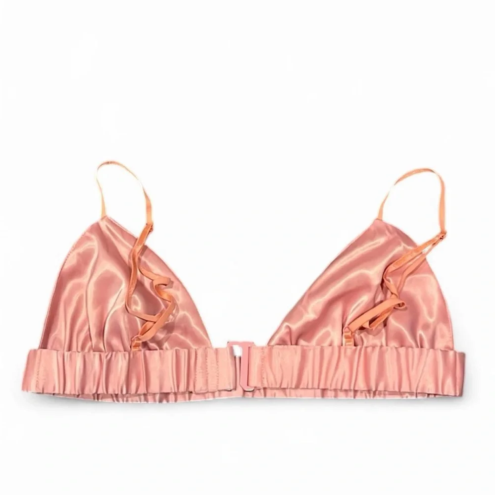 AFRM Frieda Satin Shirt & Bra Set Blush Pink XS